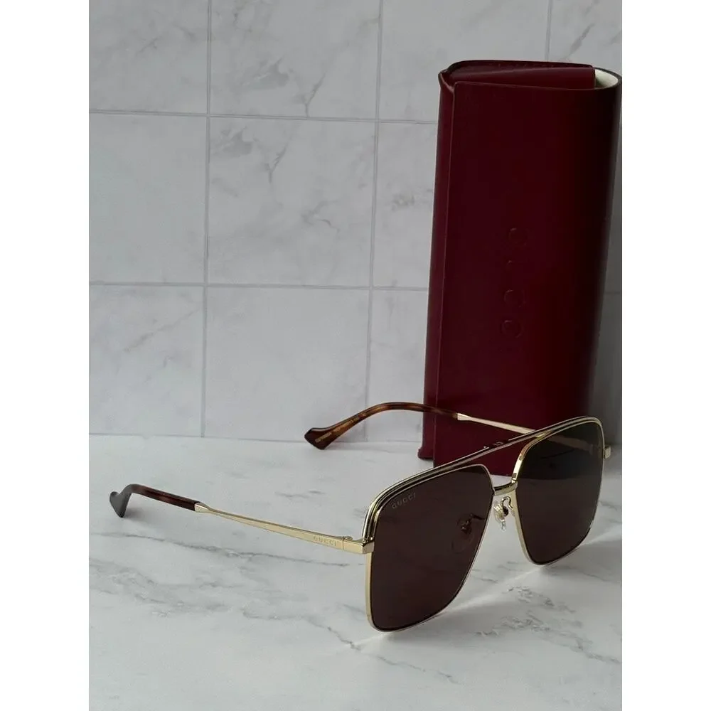 NEW Gucci GG1099SA Gold Brown Lens Navigator Sunglasses